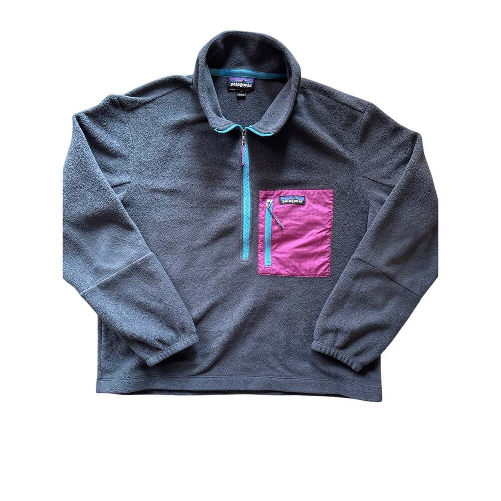 Patagonia Dark Gray Purple Nylon Pocket Blue Half Zip Steele Gray Medium Fleece